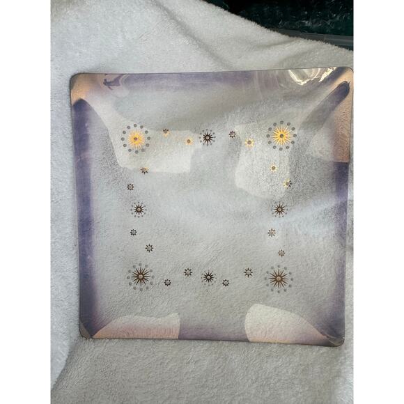 Vintage Glama Square Plate Atomic Starbursts in Metallic Gold Purple Edges - Picture 5 of 10